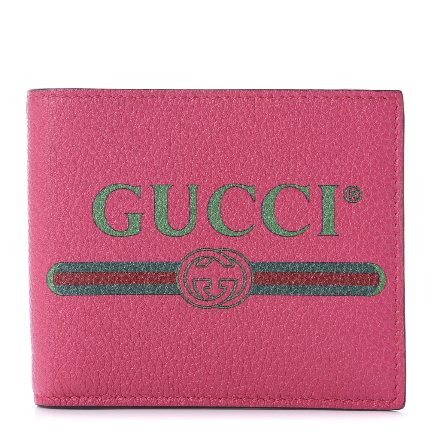 Grained Calfskin Logo Bi-Fold Wallet Box Pink Green