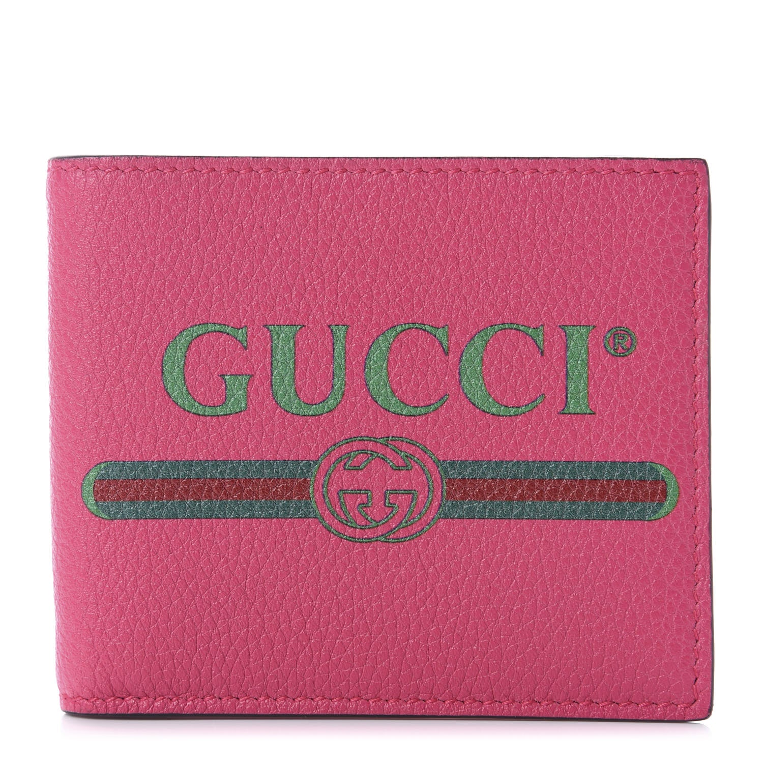 Gucci Grained Calfskin Logo Bi-Fold Wallet Box Pink Green 1 of 7
