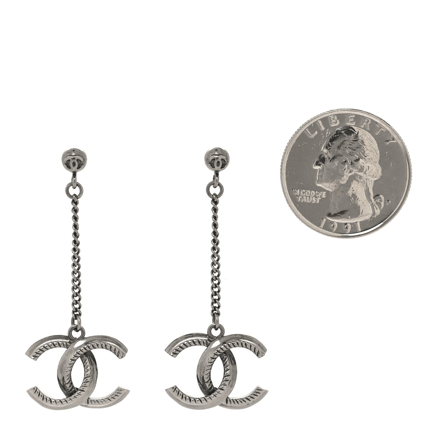 CC Drop Earrings Ruthenium