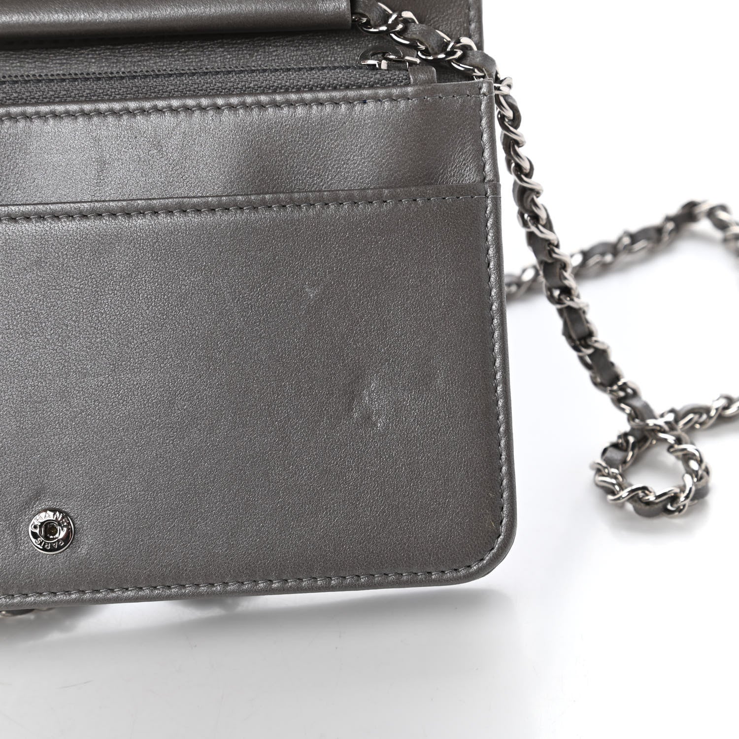 Chanel Metallic Lambskin Quilted Data Center Wallet On Chain WOC Silver 13 of 13