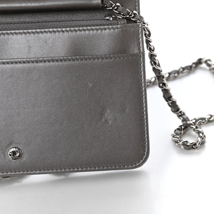 Chanel Metallic Lambskin Quilted Data Center Wallet On Chain WOC Silver 13 of 13