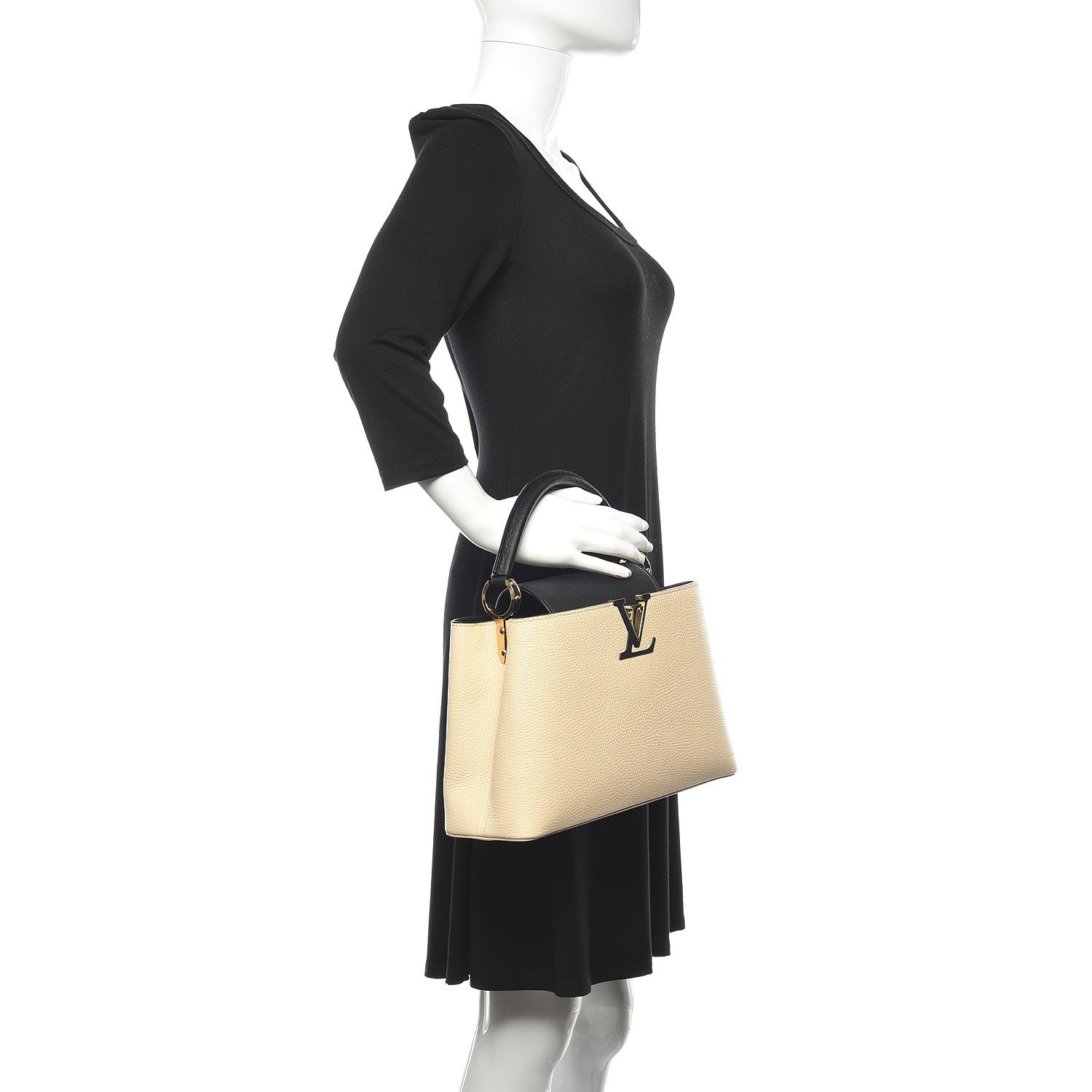 Louis Vuitton Taurillon Capucines PM Creme Black 2 of 10