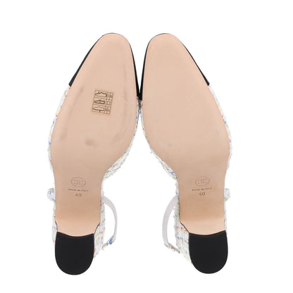 Chanel Tweed Grosgrain Cap Toe CC Slingback Pumps 40 White Multicolor 7 of 11