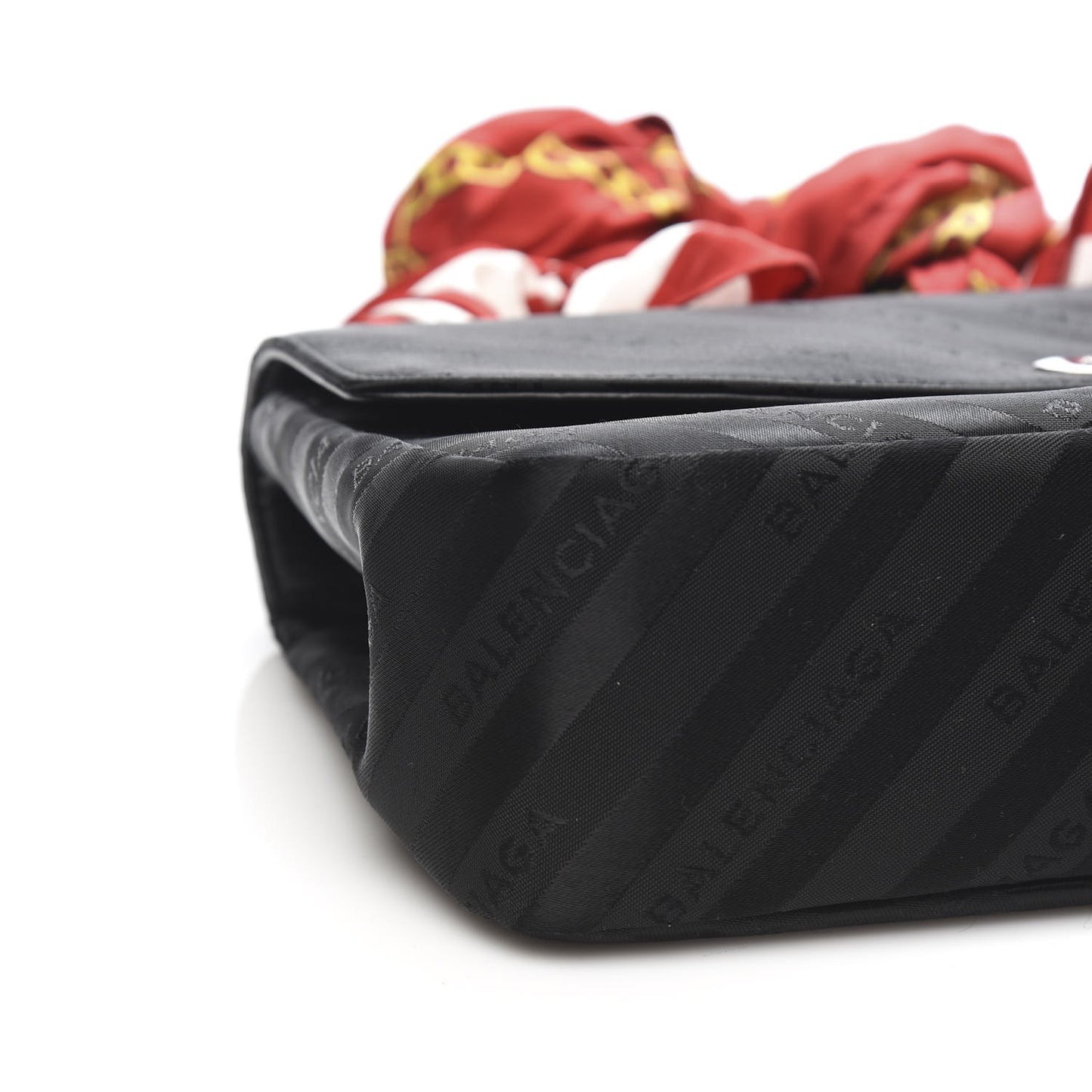 Nylon Jacquard Diagonal Logo Medium Scarf Lock Chain Shoulder Bag Black Red