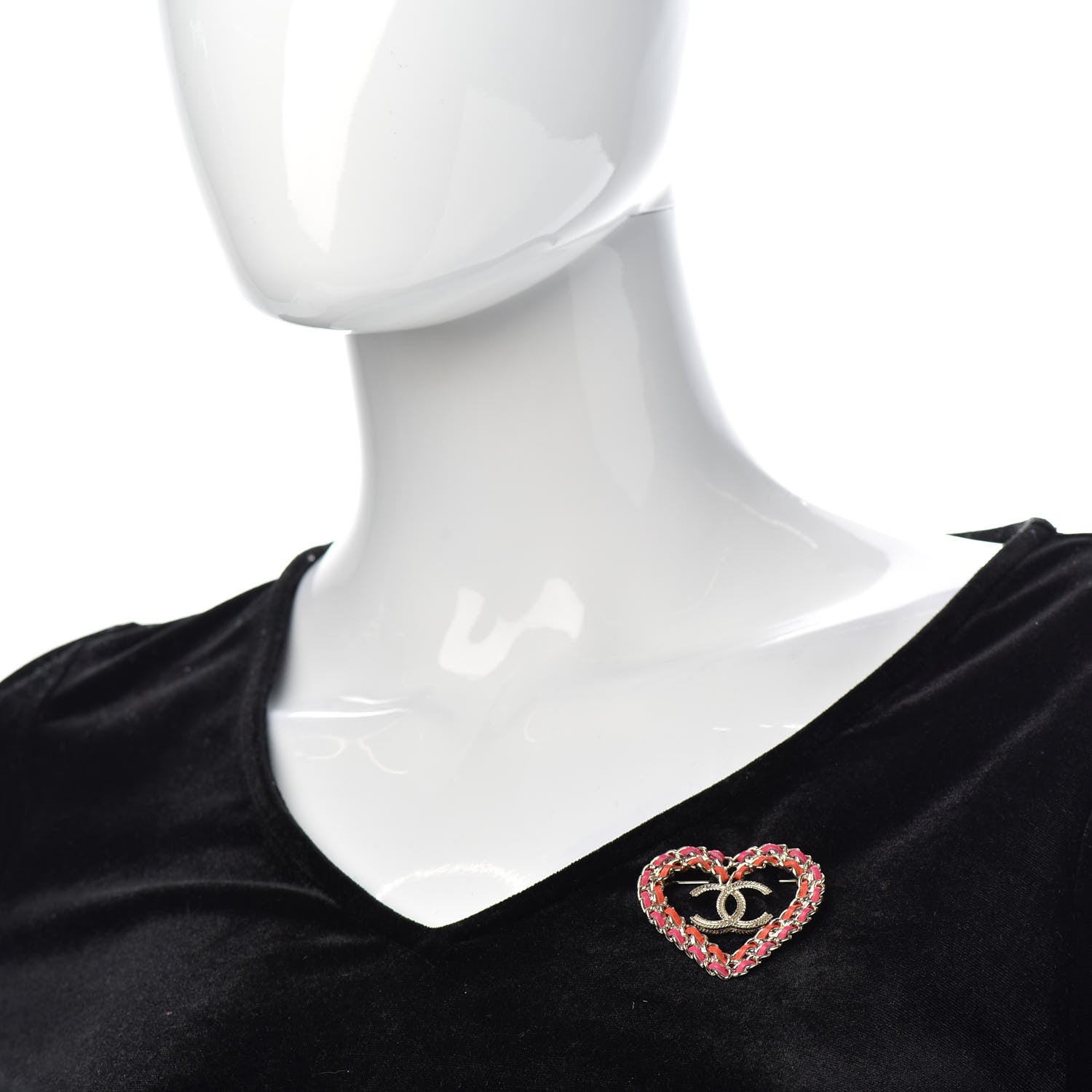 Chanel Metal Calfskin Braided Heart CC Brooch Pink Red Gold 2 of 4