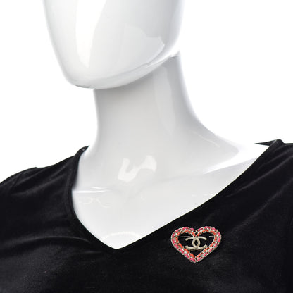 Chanel Metal Calfskin Braided Heart CC Brooch Pink Red Gold 2 of 4