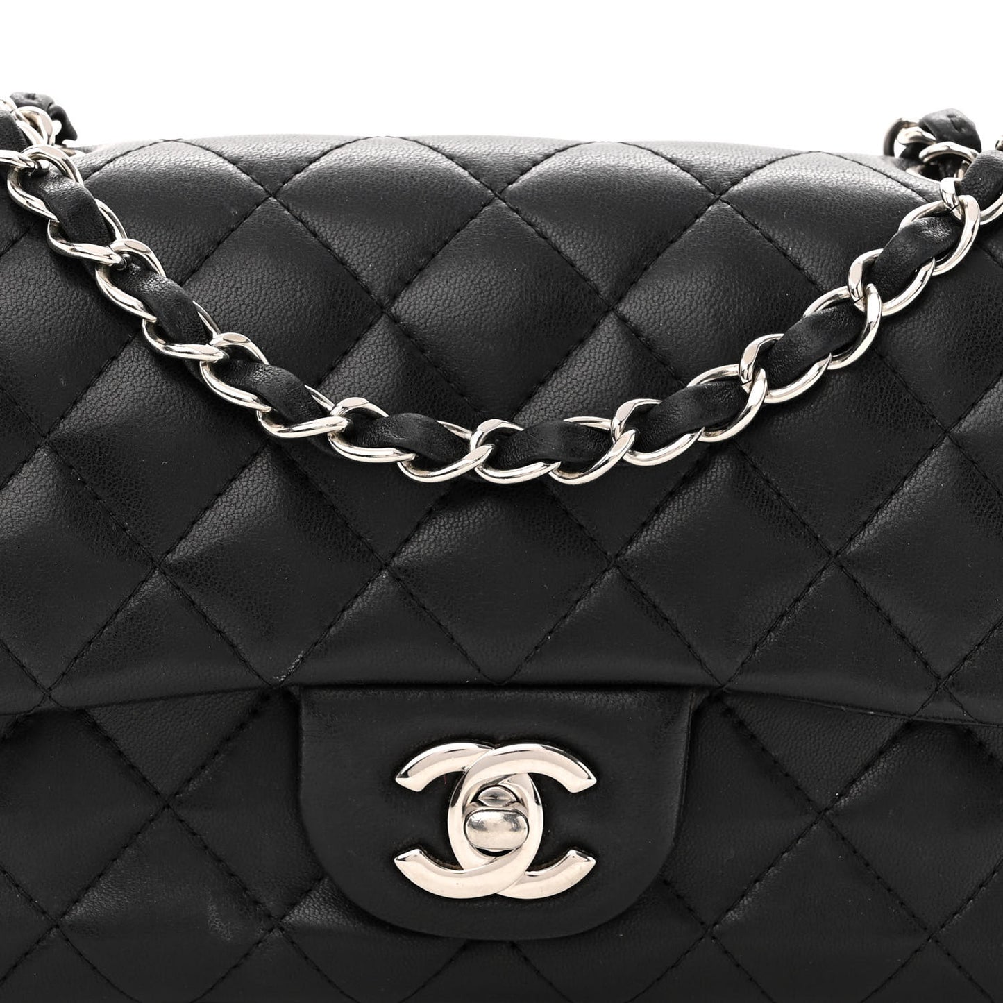Lambskin Quilted Mini Rectangular Flap Black