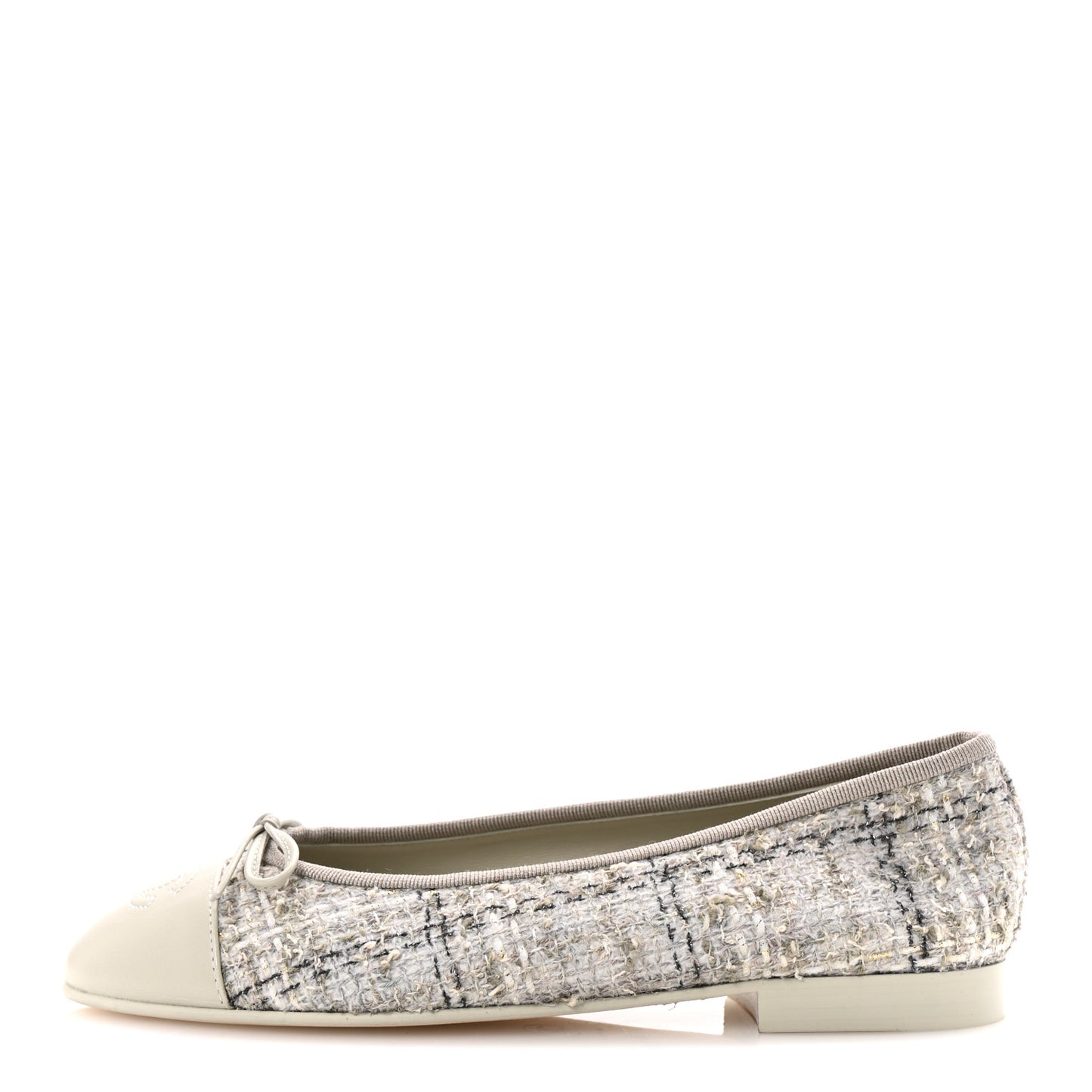 Cotton Tweed Grosgrain Cap Toe Ballerina Flats 36.5 Grey