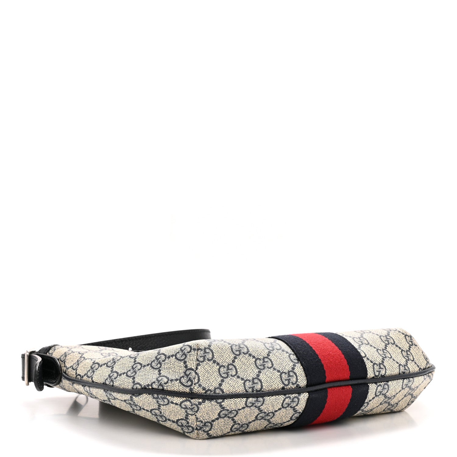 Gucci GG Supreme Monogram Textured Dollar Calfskin Web Small Ophidia Half Moon Hobo Beige Blue 4 of 11
