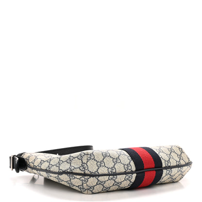 Gucci GG Supreme Monogram Textured Dollar Calfskin Web Small Ophidia Half Moon Hobo Beige Blue 4 of 11