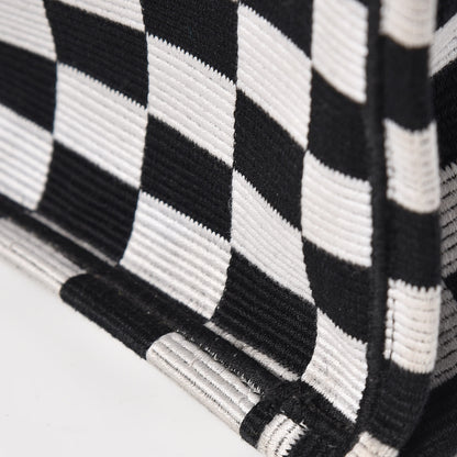 Christian Dior Canvas Embroidered Checkered Book Tote Black White 8 of 14