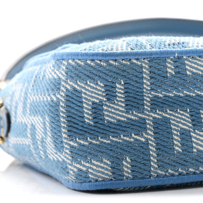 Fendi Denim Effect Fabric Jacquard FF Vitello Grace Mamma Baguette Blue 8 of 10