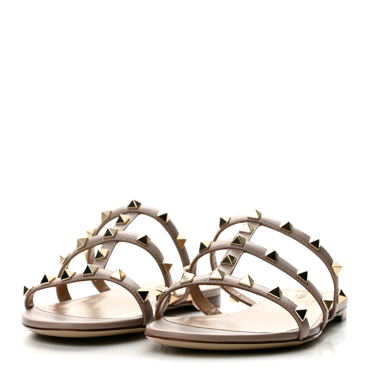 Valentino Garavani Calfskin Rockstud Caged Flat Slide Sandals 37 Poudre 4 of 10
