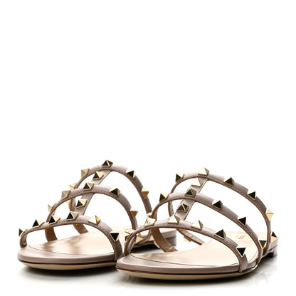 Valentino Garavani Calfskin Rockstud Caged Flat Slide Sandals 37 Poudre 4 of 10