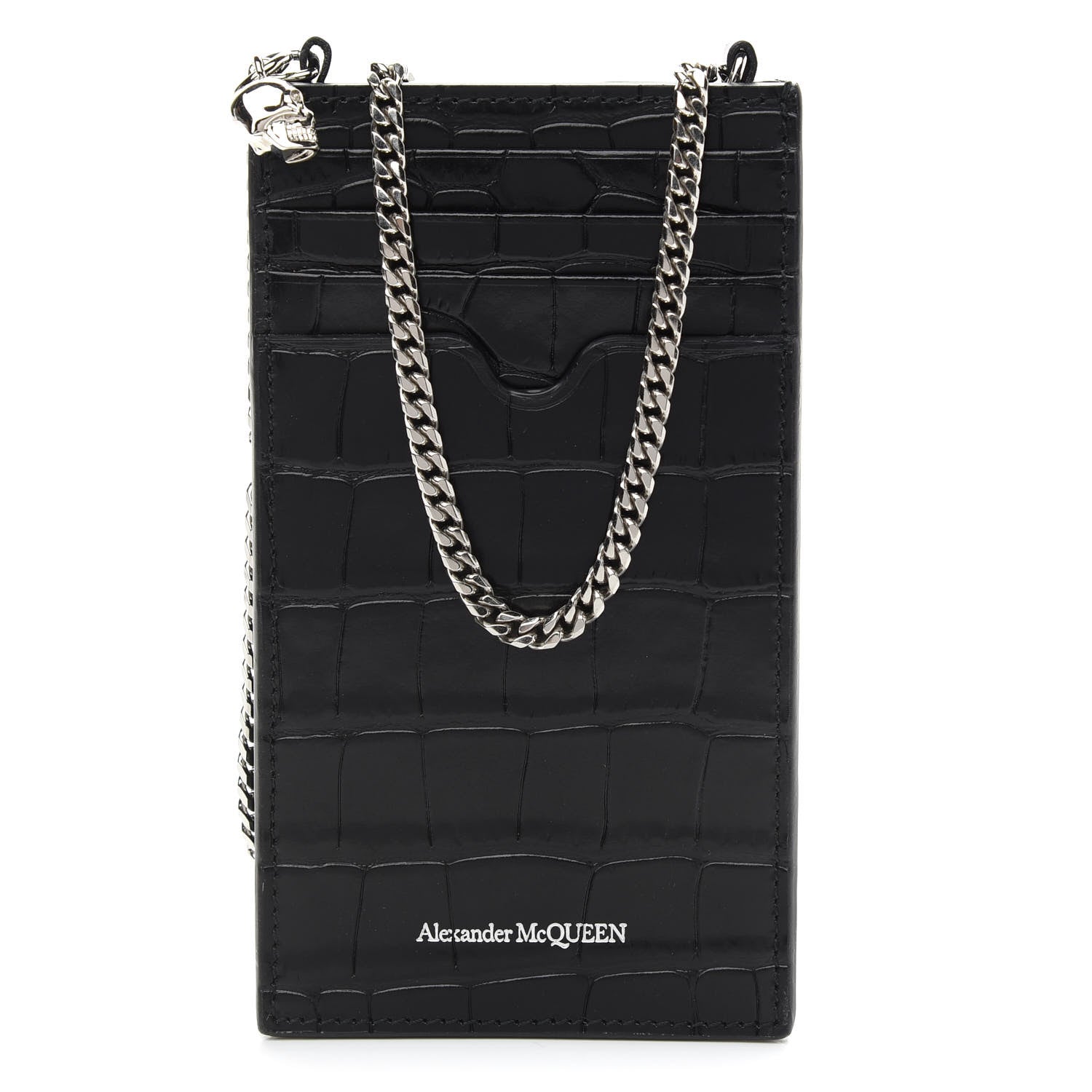 Alexander McQueen Crocodile Embossed Chain Phone Case Black 1 of 9