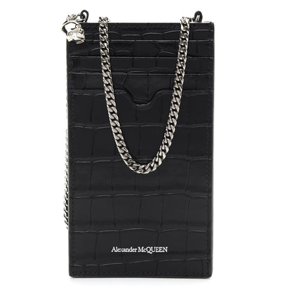 Alexander McQueen Crocodile Embossed Chain Phone Case Black 1 of 9