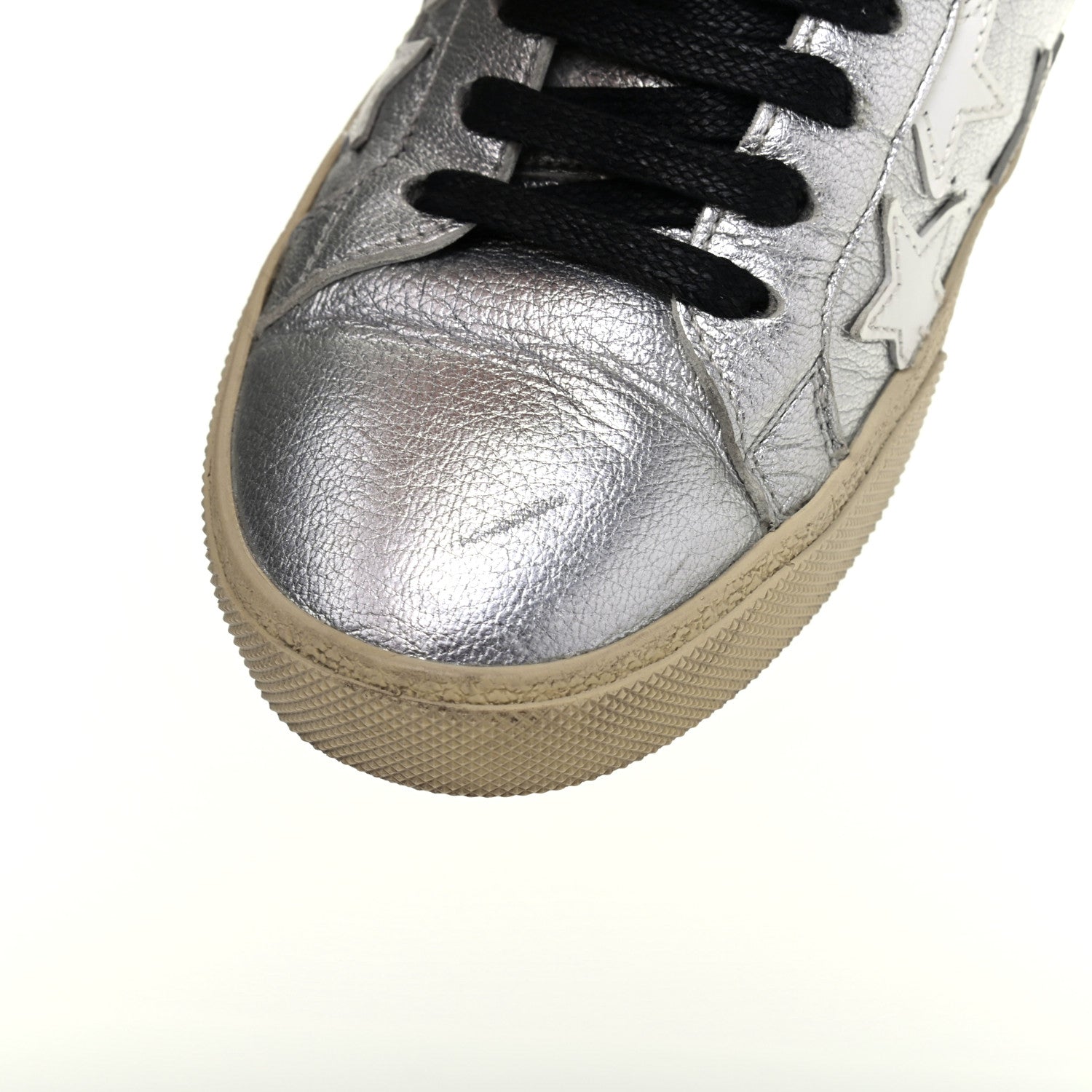 Saint Laurent Metallic Calfskin Star Court Sneakers 37.5 Silver 12 of 13