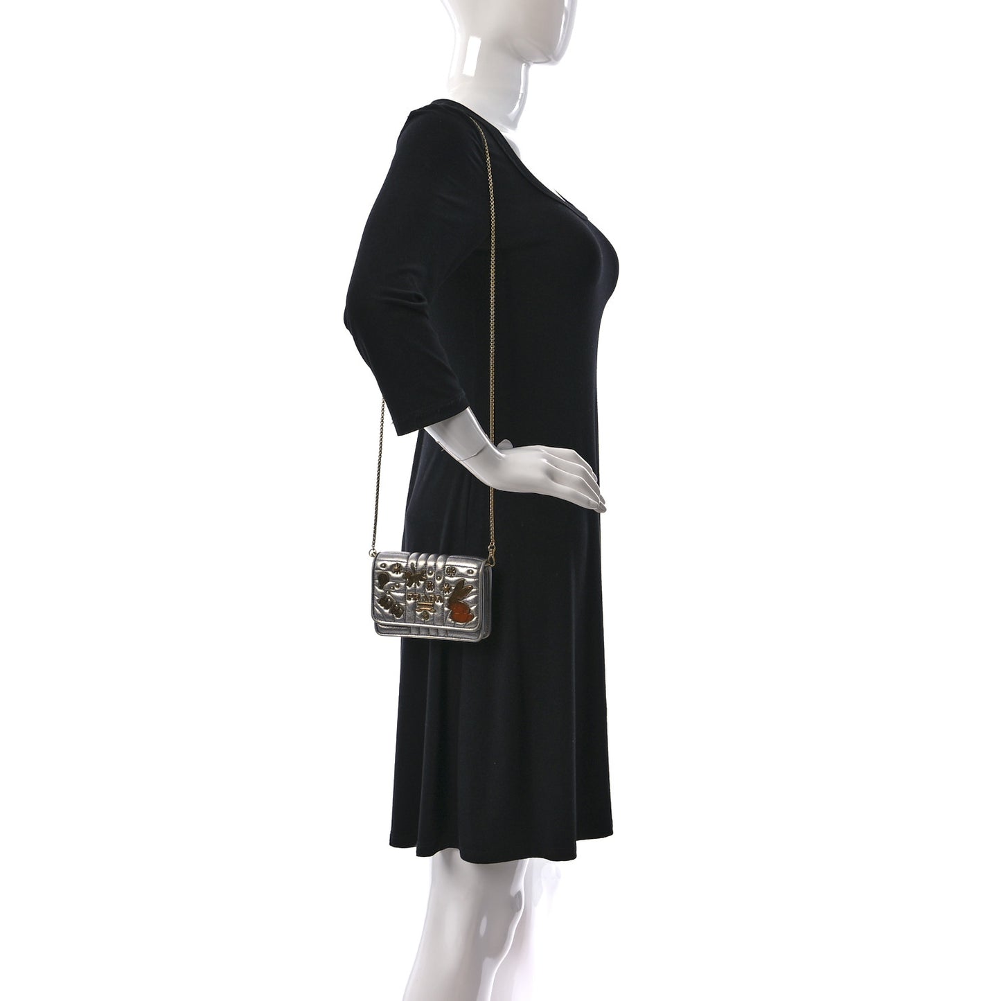Metallic Nappa Impunture Embellished Diagramme Mini Bag Cromo