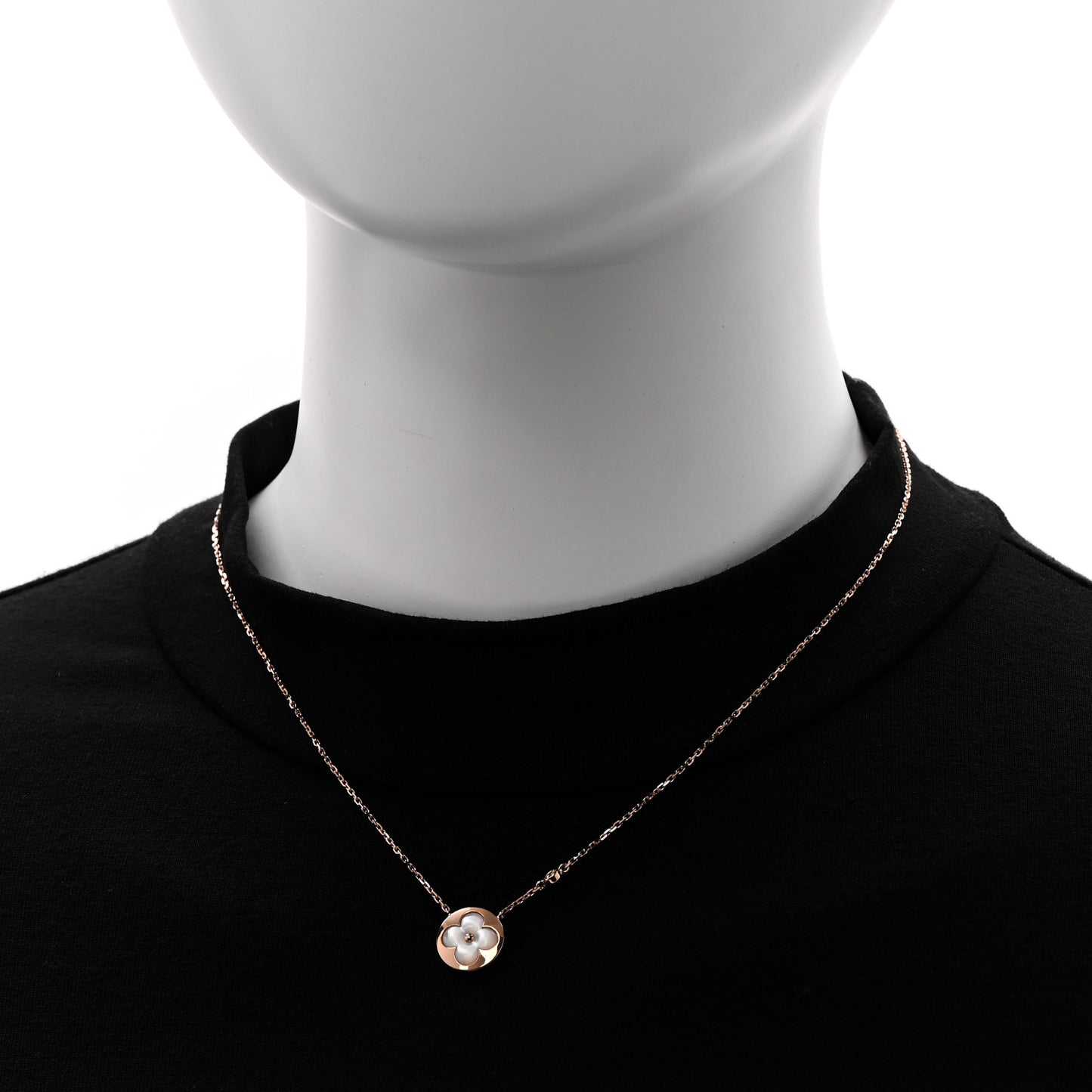 18K Pink Gold Diamond Mother of Pearl Color Blossom BB Sun Pendant Necklace