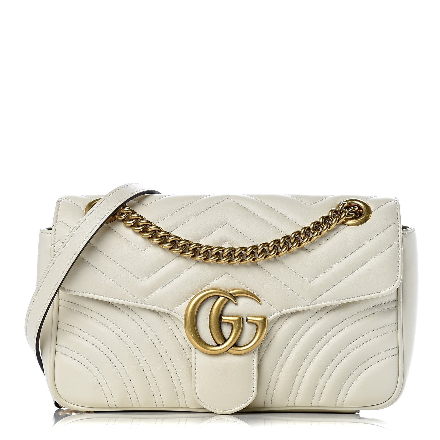 Calfskin Matelasse Small GG Marmont Shoulder Bag White