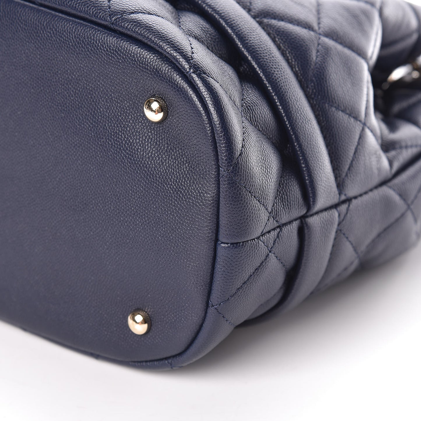 Caviar Quilted Rolled Up Bucket Drawstring Bag Navy