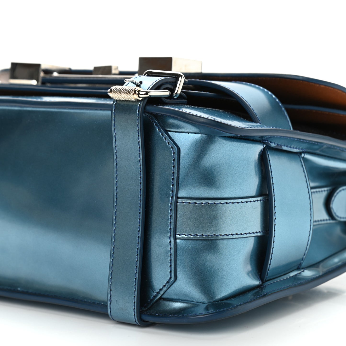 Metallic Patent PS11 Classic Shoulder Bag Ocean Blue