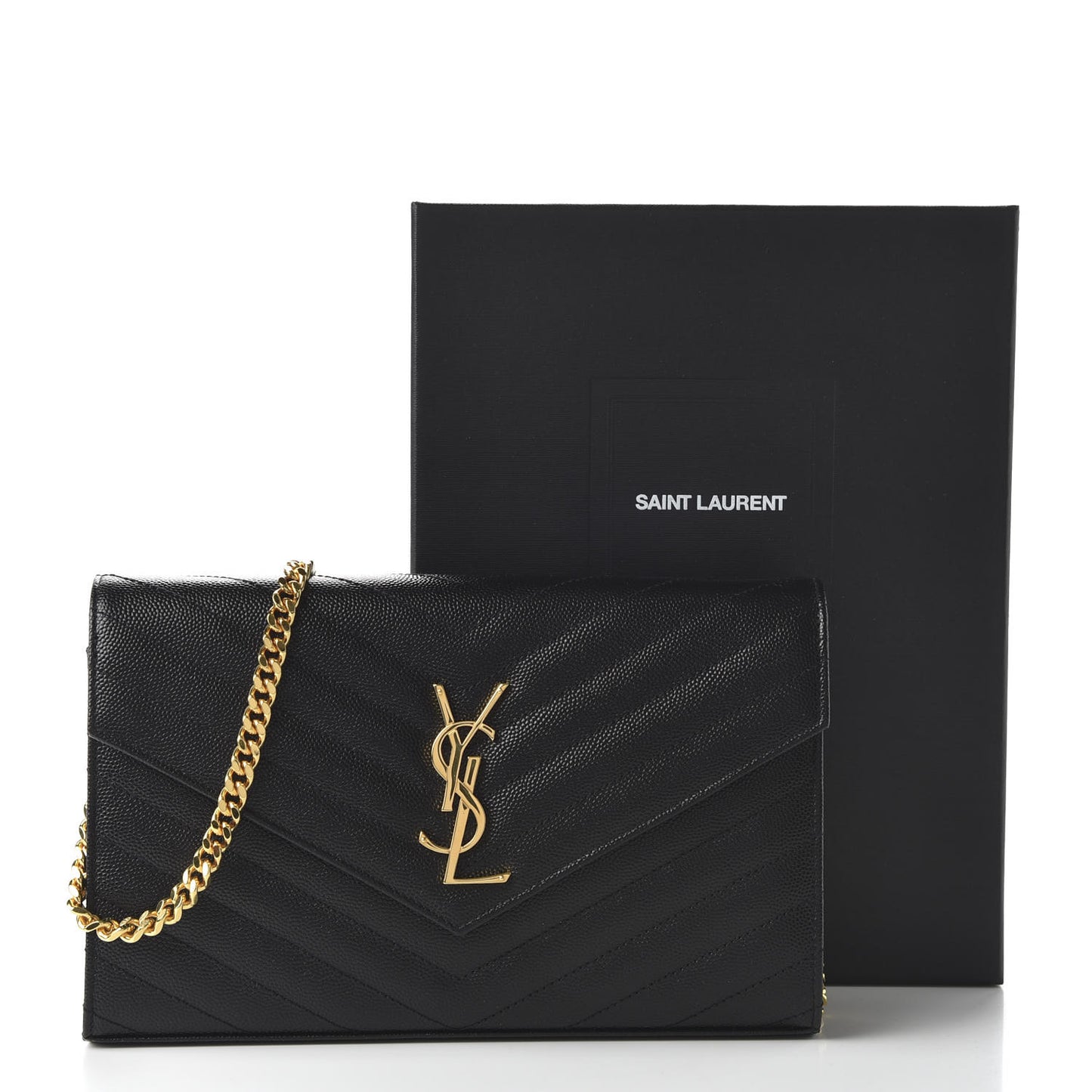 Grain De Poudre Matelasse Chevron Monogram Chain Wallet Black