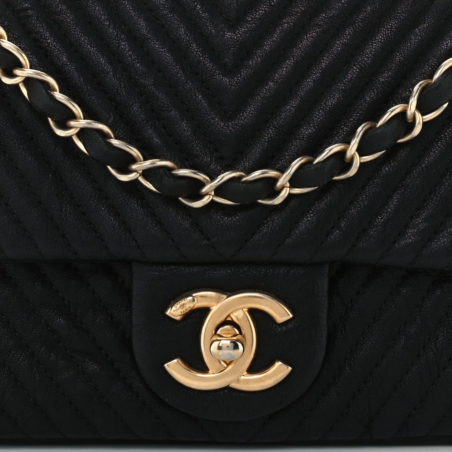 Wrinkled Lambskin Chevron Quilted Small Flap Black