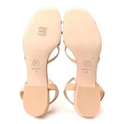 Chanel Lambskin Crystal CC Sandals 40 Beige 5 of 9
