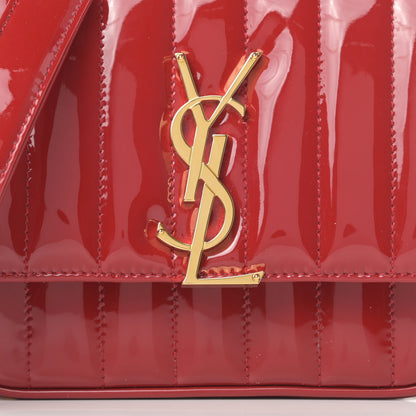 Saint Laurent Patent Matelasse Monogram Small Vicky Chain Bag Red 7 of 11
