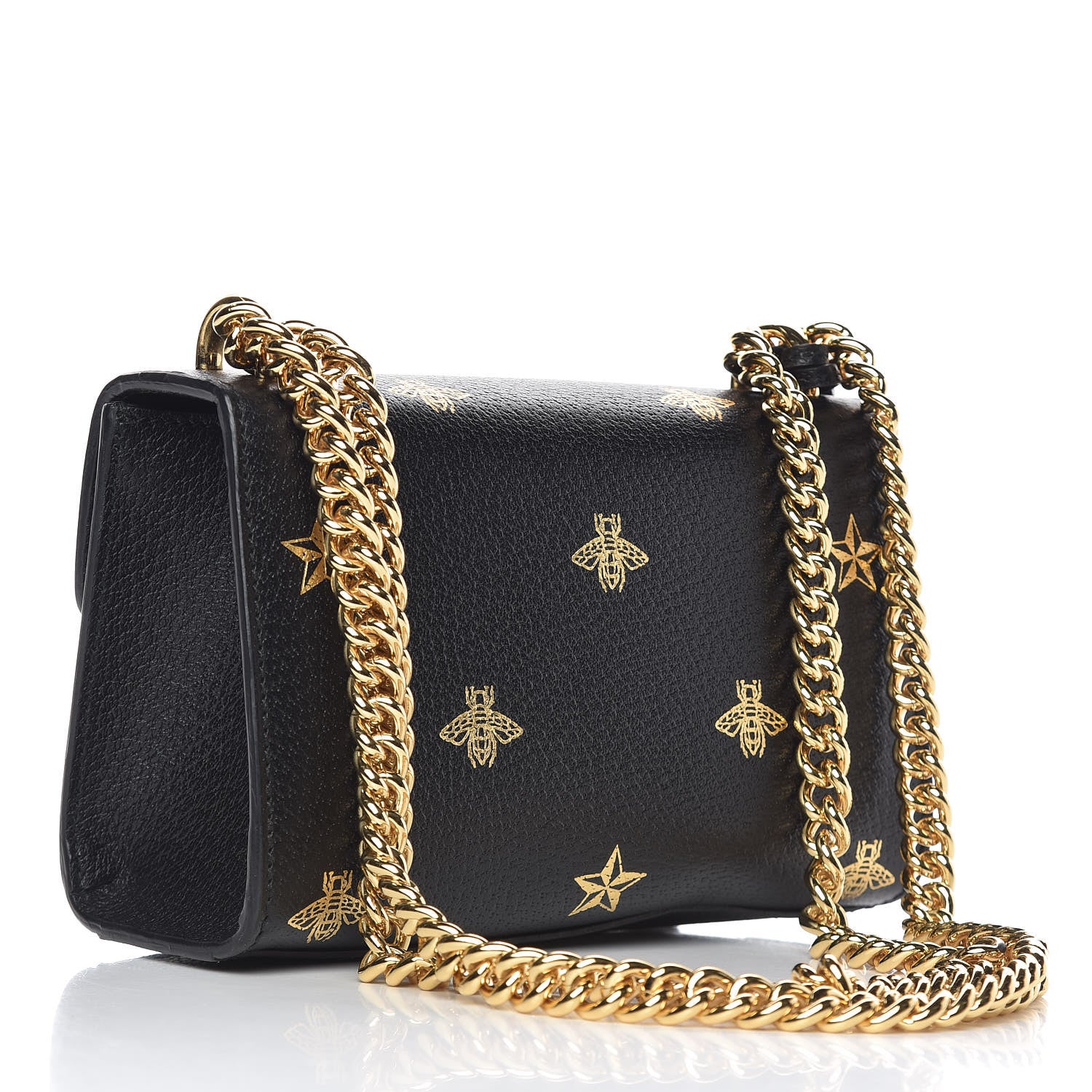 Gucci Grained Calfskin Bee Star Small Padlock Shoulder Bag Black 3 of 11