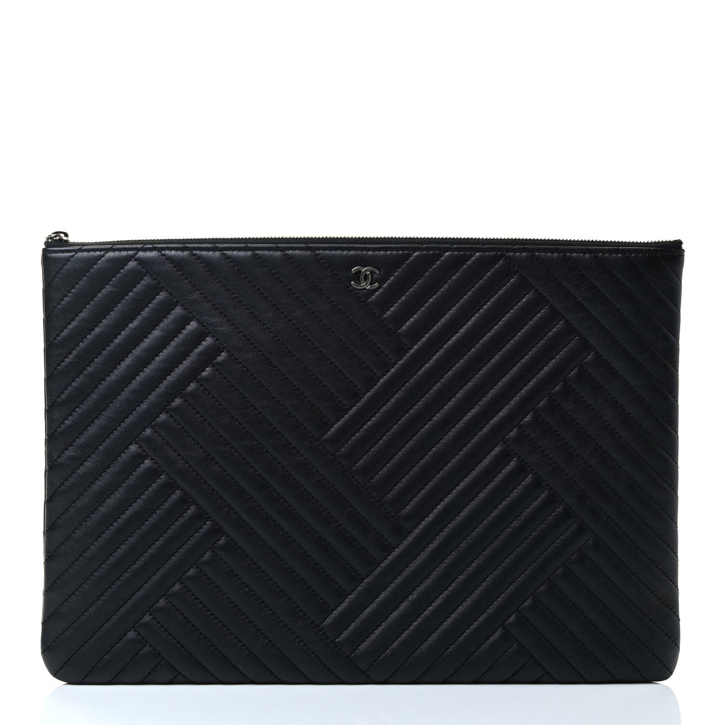 Lambskin Quilted Large Crossing Cosmetic Case Black