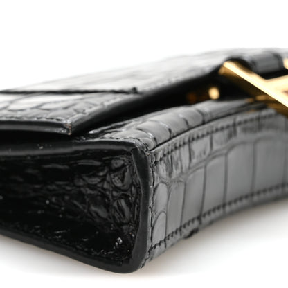 Balenciaga Shiny Calfskin Crocodile Embossed XS Hourglass Wallet On Chain Black 9 of 10