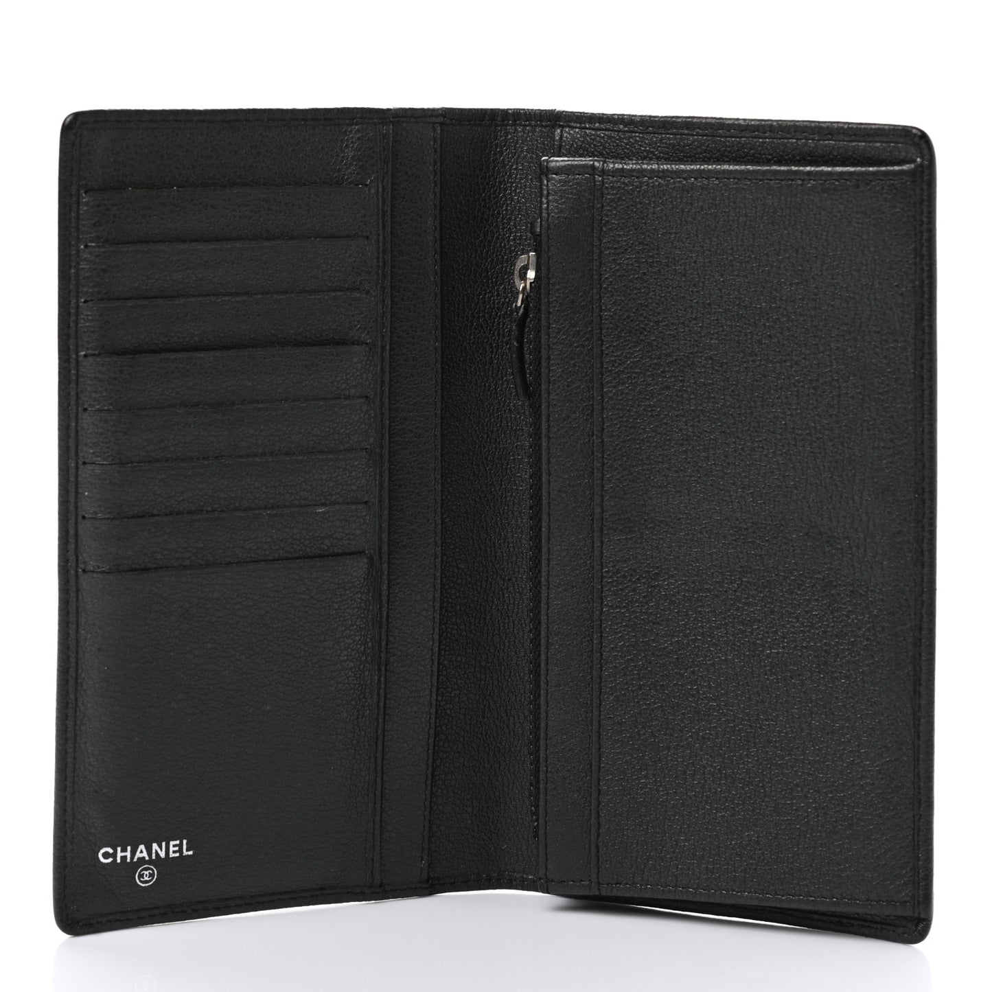 Goatskin Camellia Embossed Yen Wallet Black