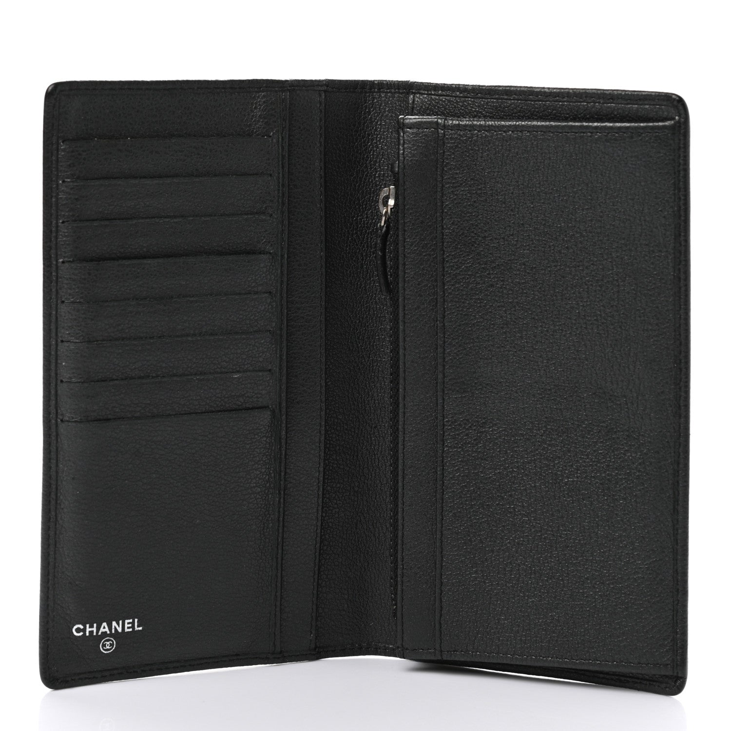 Chanel Goatskin Camellia Embossed Yen Wallet Black 5 of 8