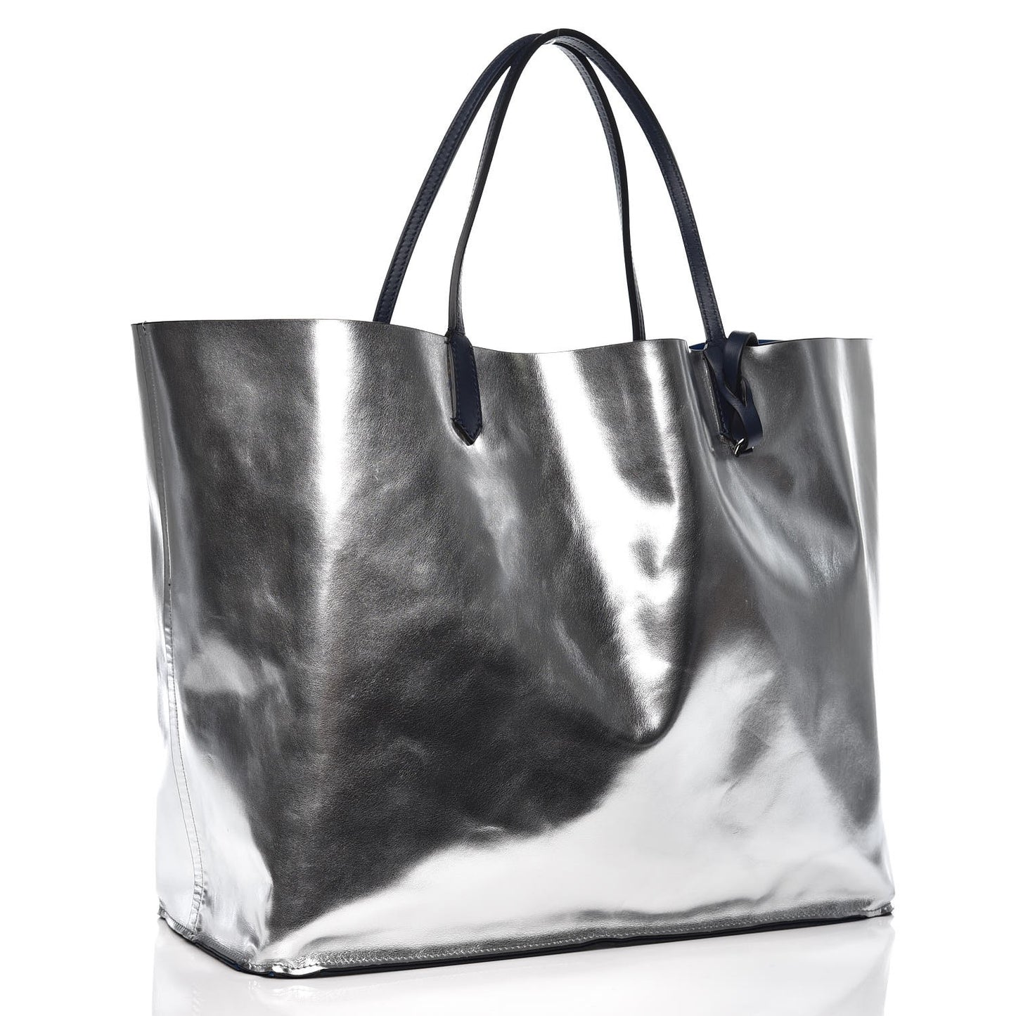Metallic Calfskin Suede Ombre Large Reversible Antigona Tote Blue Silver