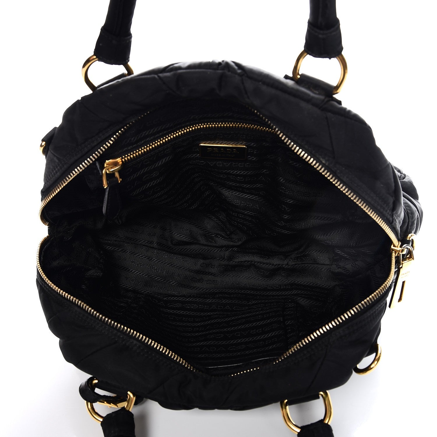 Prada Nylon Chevron Quilted Dome Satchel Black 5 of 12