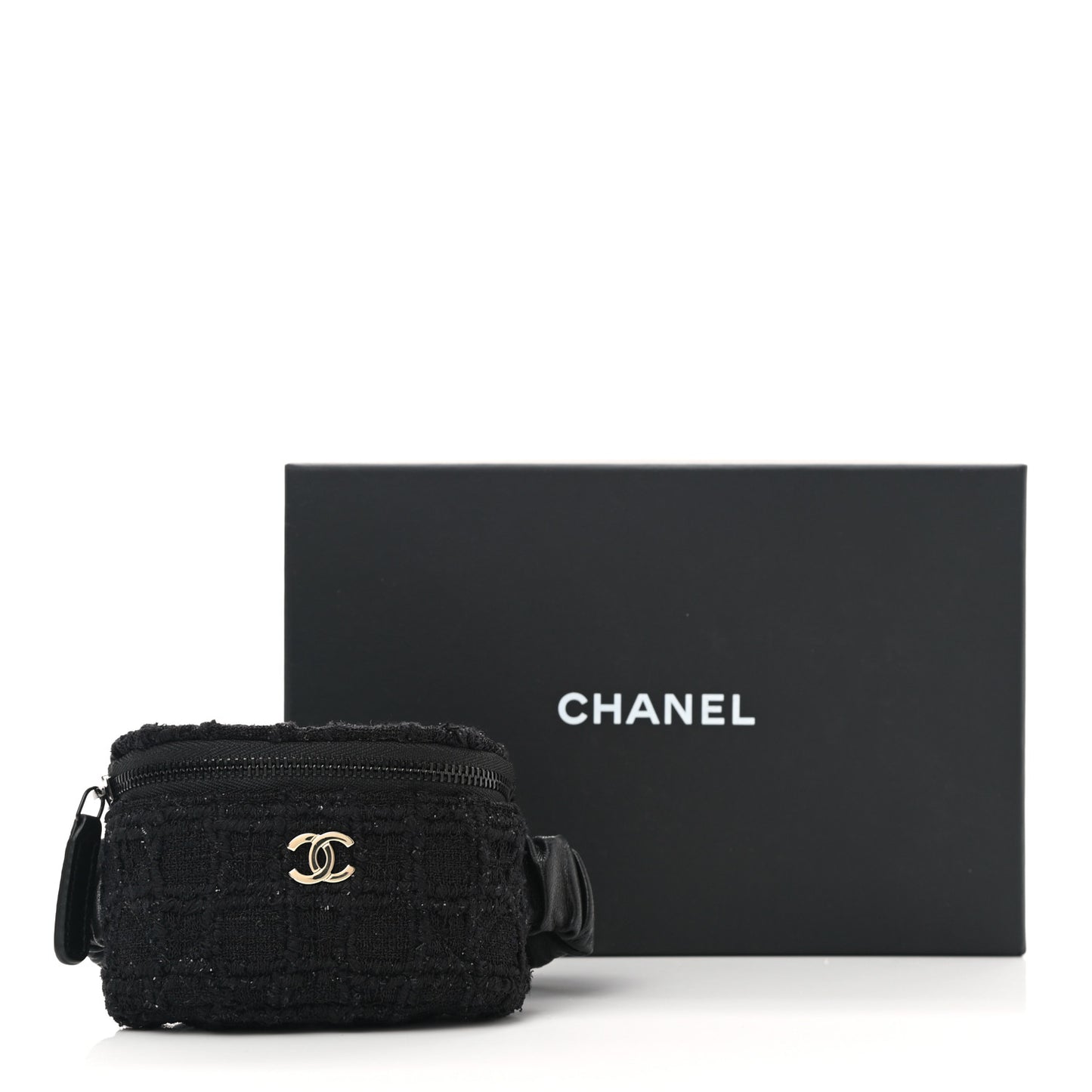 Tweed Lambskin Quilted Arm Coin Purse Black