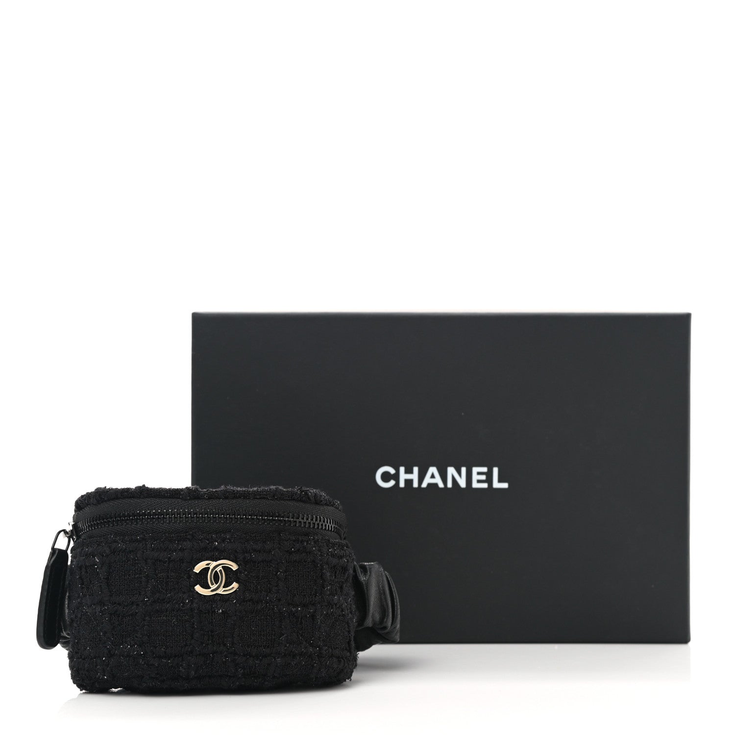 Chanel Tweed Lambskin Quilted Arm Coin Purse Black 8 of 8