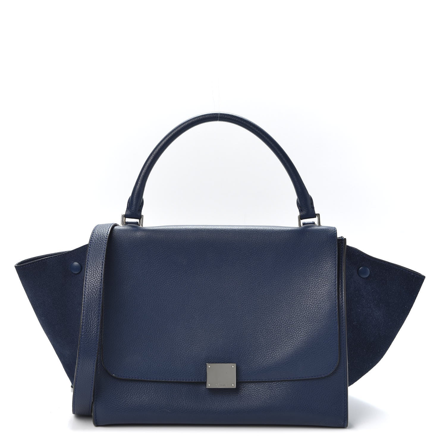 Celine Drummed Calfskin Suede Medium Trapeze Navy 1 of 8