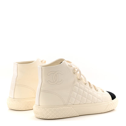 Chanel Calfskin High Top CC Sneakers 38.5 Ivory Black 5 of 9