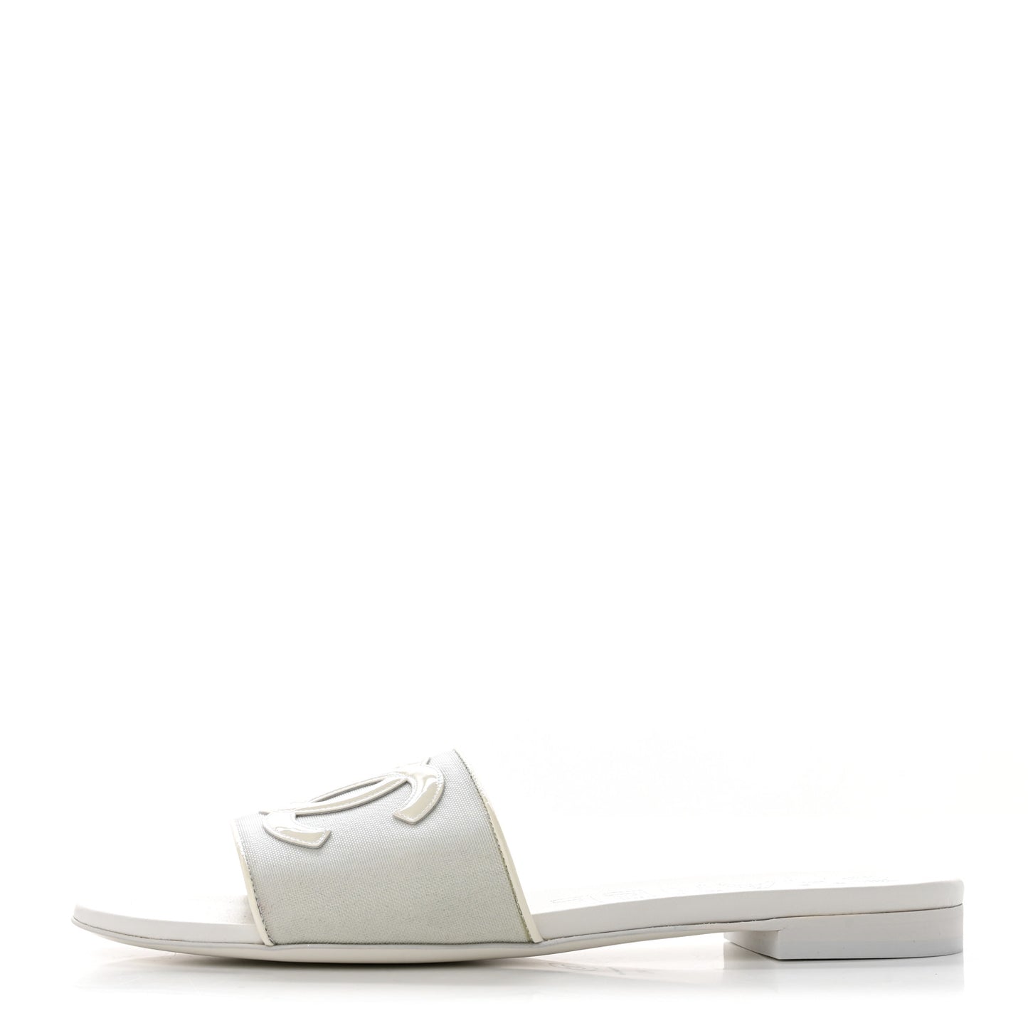 Mesh Patent Calfskin CC Mules 40 White