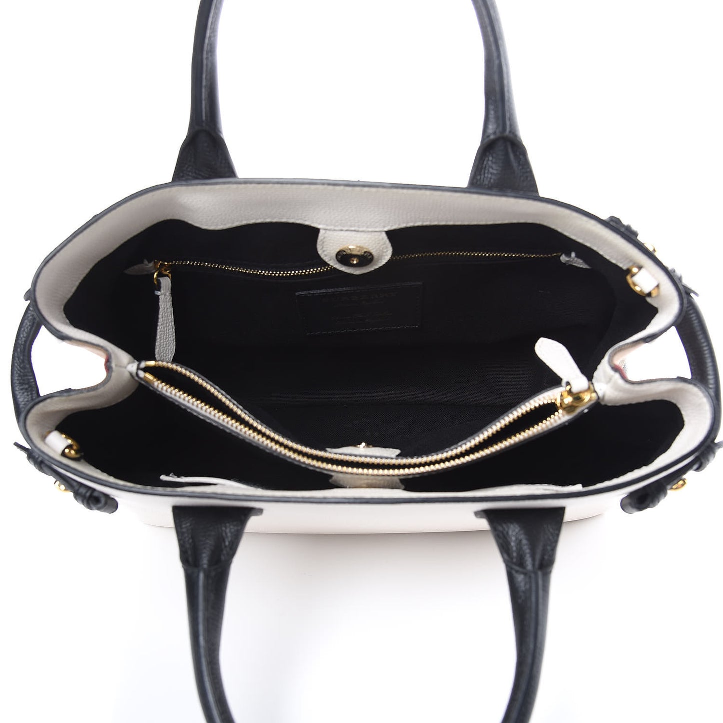 Derby Calfskin House Check Medium Bi-Color Banner Tote Natural Black