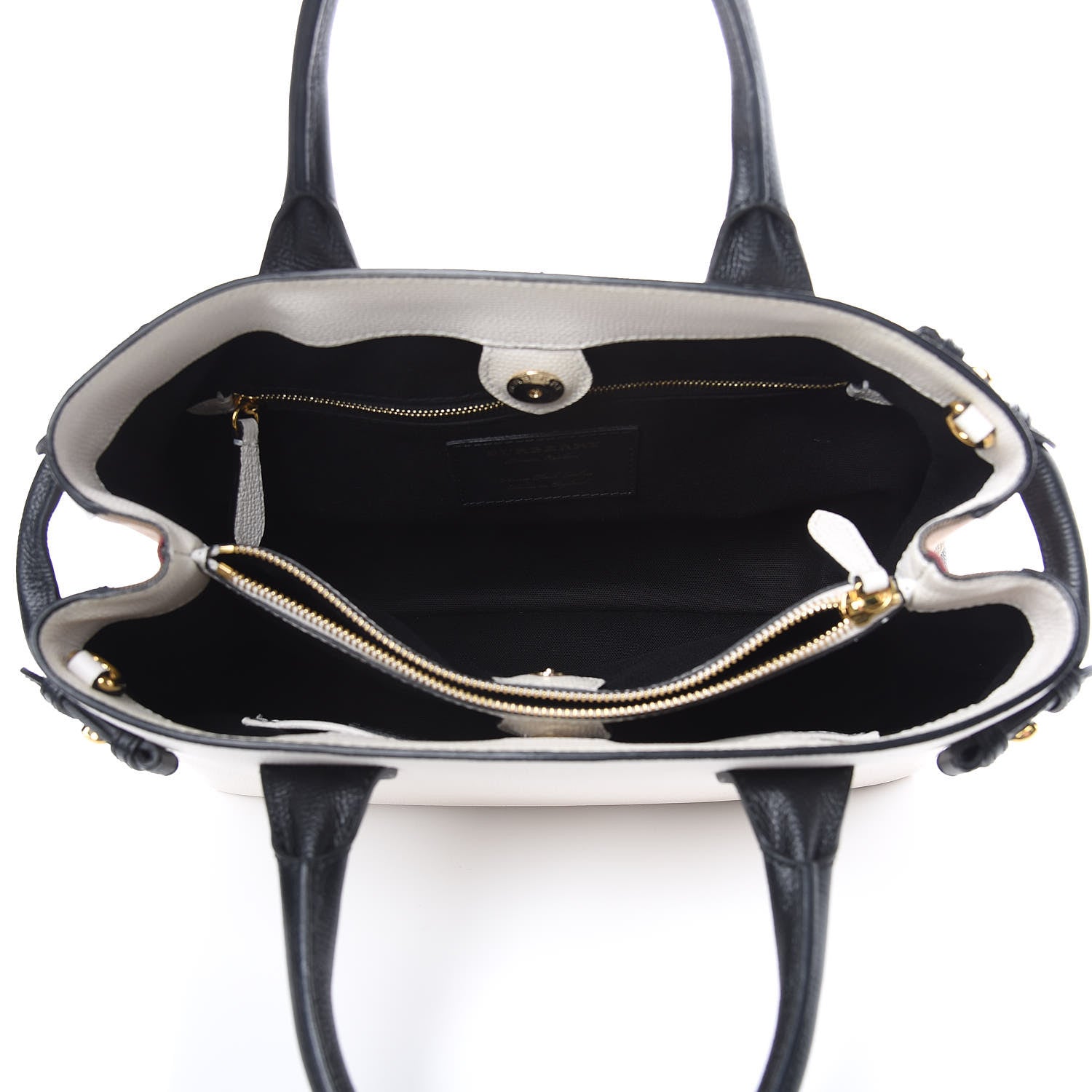 Burberry Derby Calfskin House Check Medium Bi-Color Banner Tote Natural Black 6 of 11