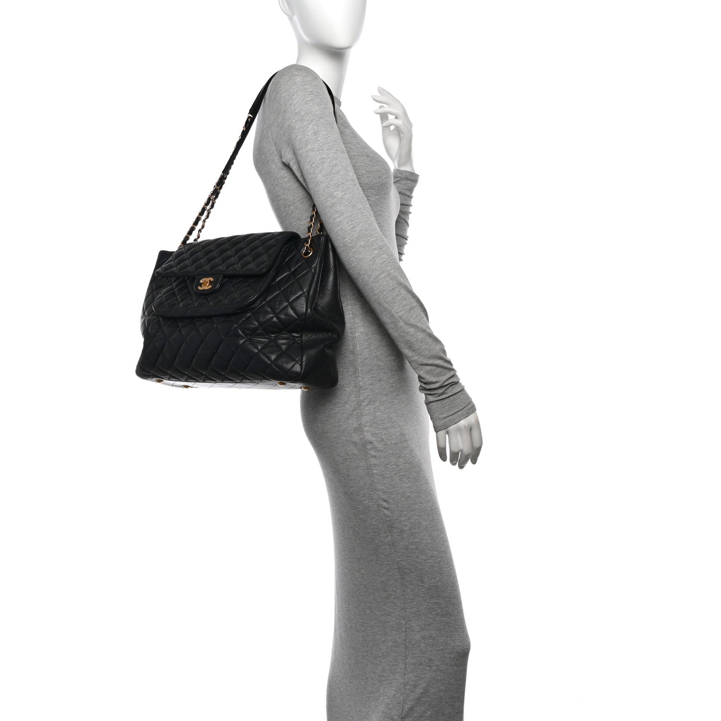 Caviar Quilted Flap Tote Black