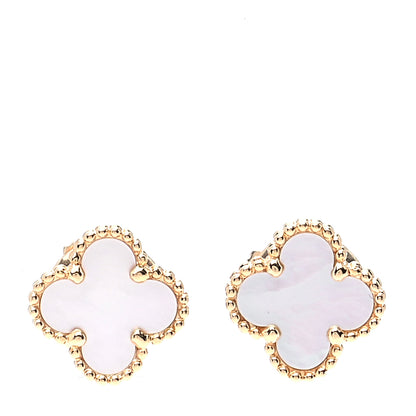 Van Cleef & Arpels 18K Yellow Gold Mother of Pearl Sweet Alhambra Earrings 1 of 5