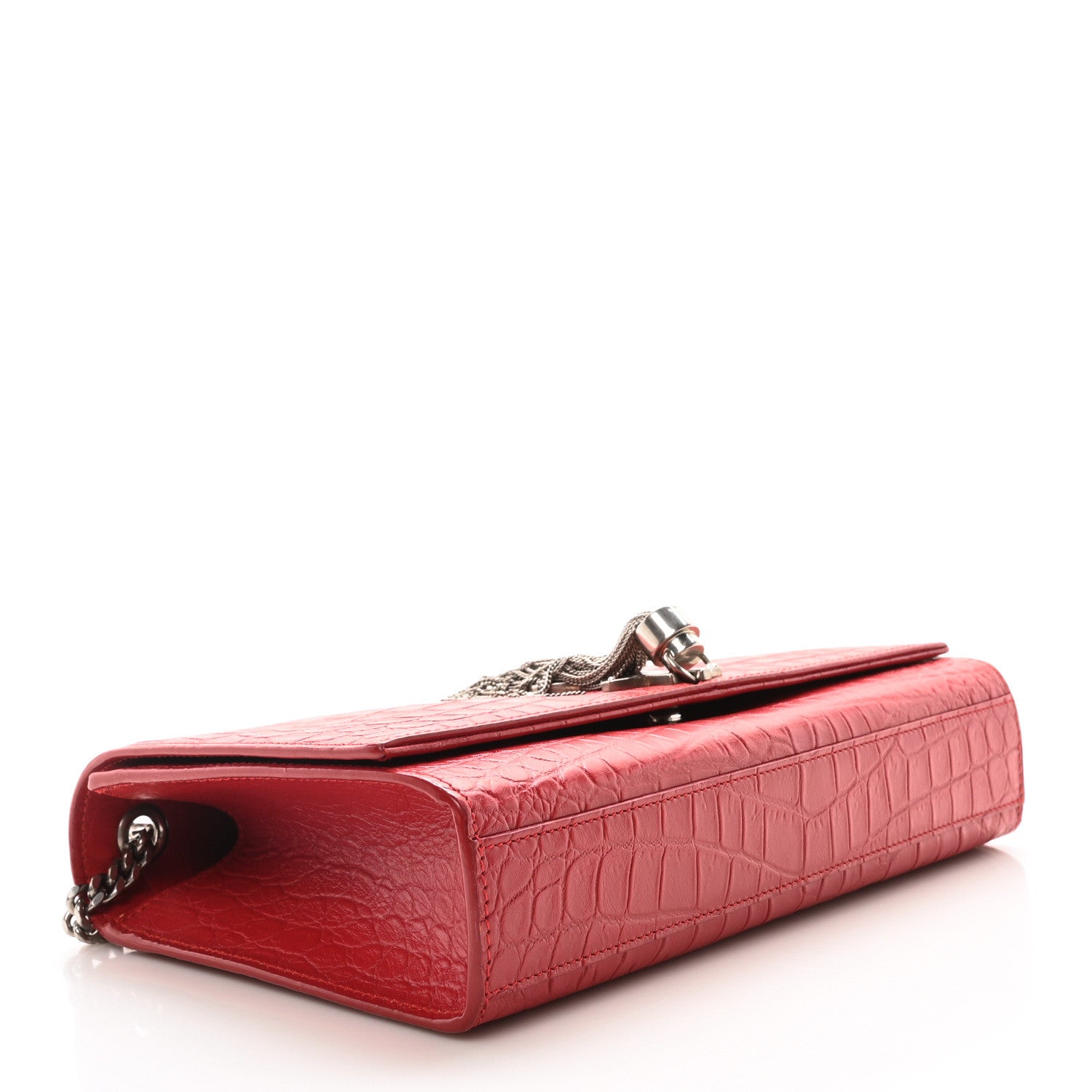 Saint Laurent Calfskin Crocodile Embossed Medium Classic Monogram Kate Tassel Satchel New Red 4 of 9