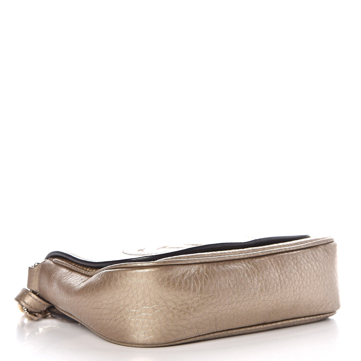 Metallic Pebbled Calfskin Small Soho Flap Crossbody Golden Beige