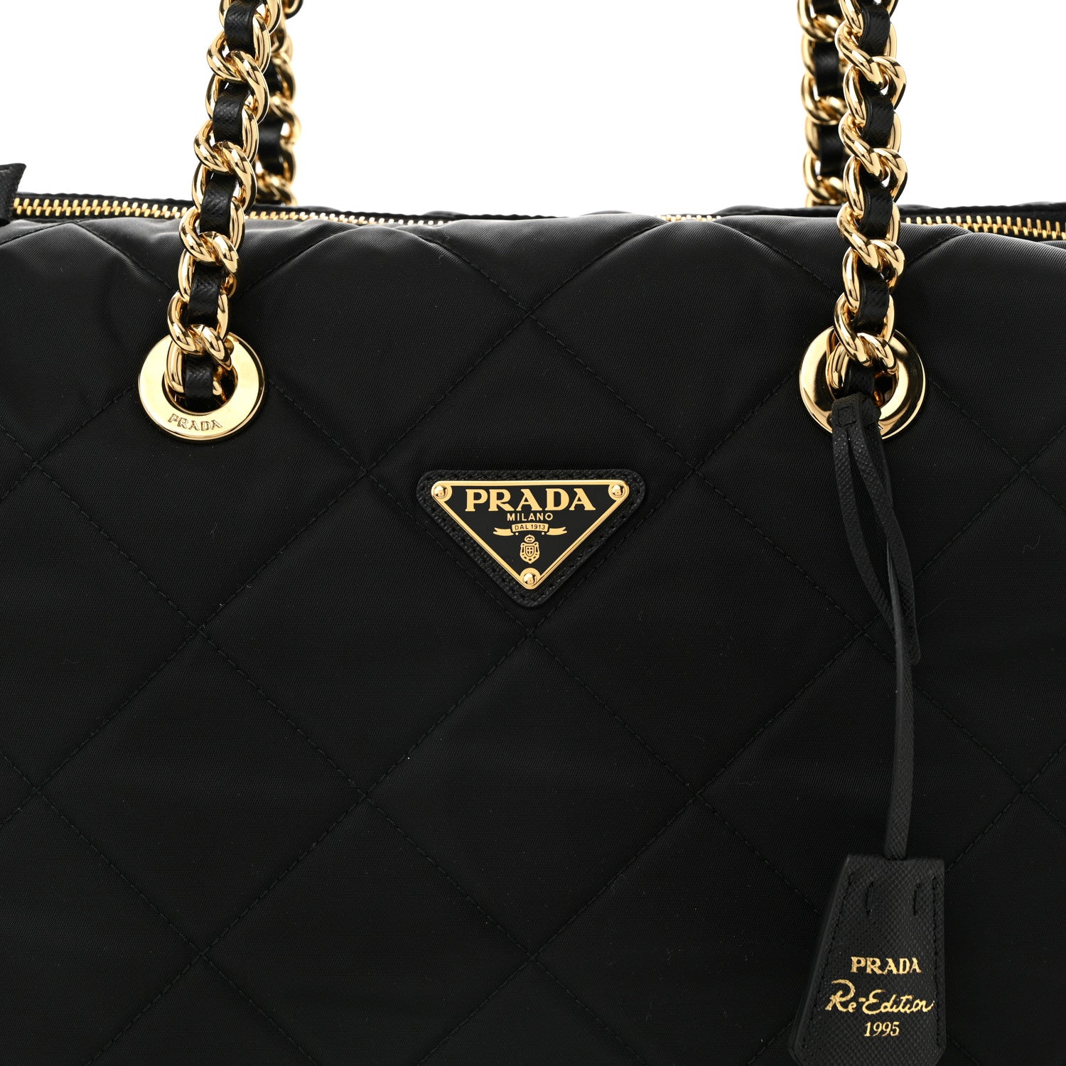 Prada Re-Nylon Impunturato Saffiano Triangle Stitched Re-Edition 1995 Chaine Large Shoulder Bag Black 8 of 10