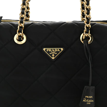 Prada Re-Nylon Impunturato Saffiano Triangle Stitched Re-Edition 1995 Chaine Large Shoulder Bag Black 8 of 10